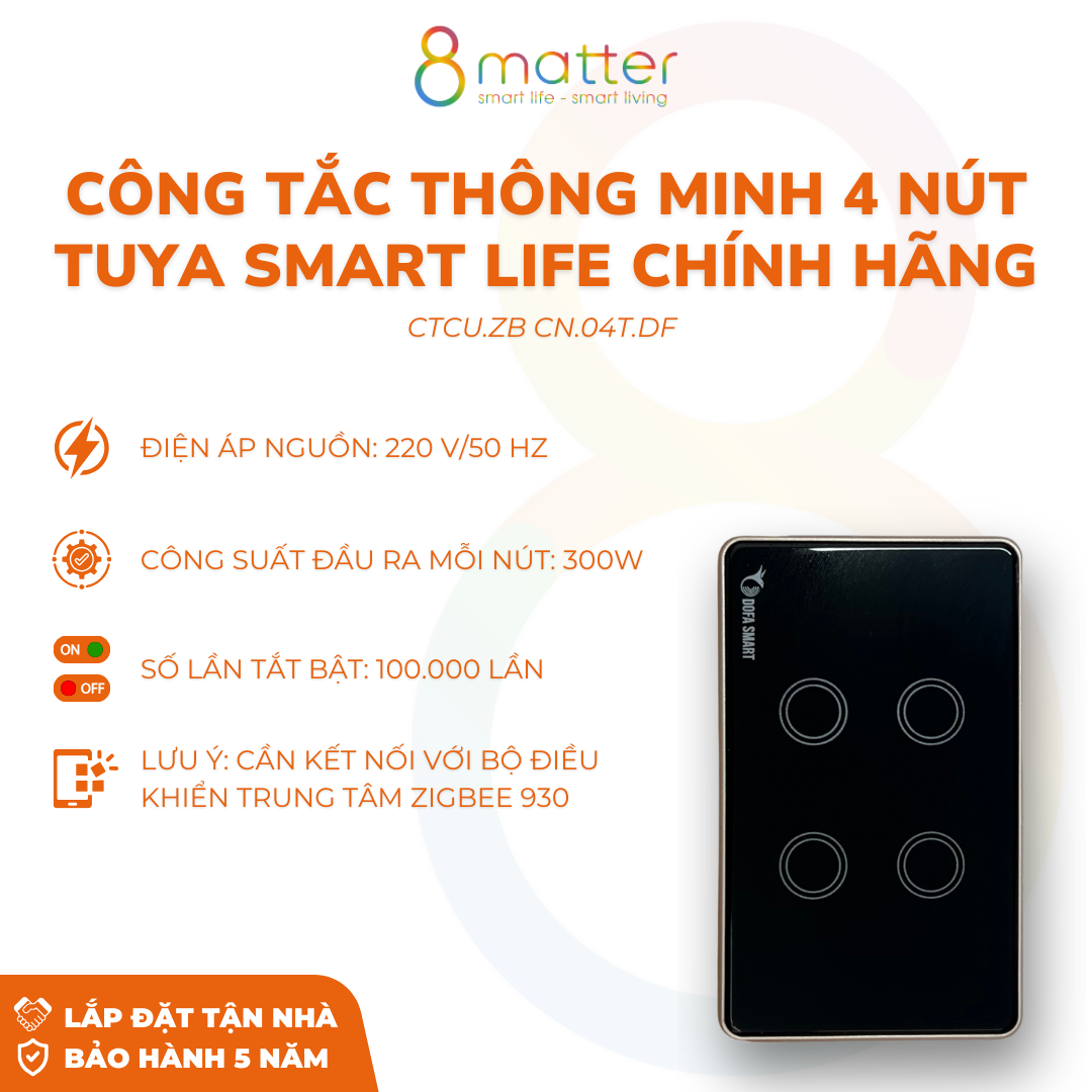 công tắc thông minh Công Tắc Thông Minh Tuya Smart Life Chính Hãng 4 Nút Chữ Nhật
