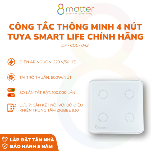 Công Tắc Thông Minh Tuya Smart Life Chính Hãng 4 Nút Vuông