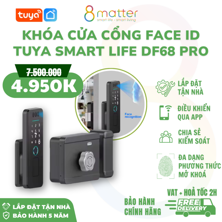khoá thông minh Khóa CỬA CỔNG FACE ID TUYA SMART LIFE DF68 PRO