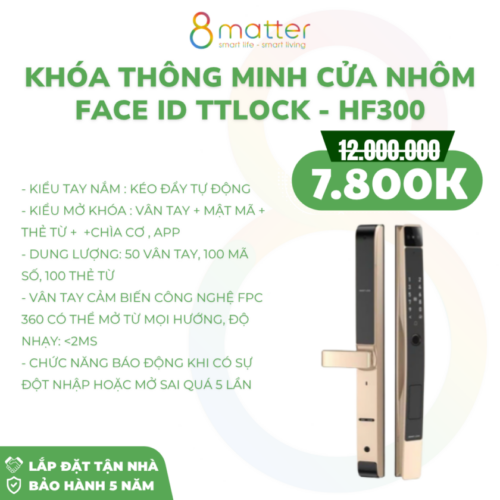 KHÓA THÔNG MINH CỬA NHÔM FACE ID TTLOCK - HF300